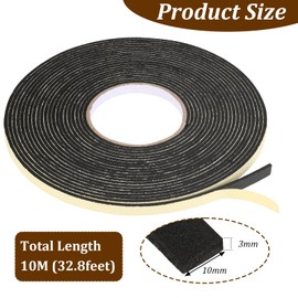 Sliverdew Car Speaker Sealing Tape, 3mm Thick Speaker Foam Grip Tape Soundproofing Waterproofing Gasket Tape Automotive Insulation Foam Gasket Tape 10mm Width 33Ft Long, Black
