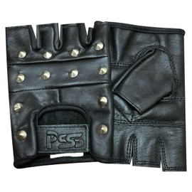 Prime Sports PrimeLeather Quality Real Leather Black Stud Fingerless Biker Punk Gothic Driving Cycling Gloves Small (Large (L))