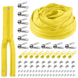 Rustark 1 Roll 10 Yard #5 Yellow Nylon Zipper Tape Assortment Kit, Zippers for Sewing Nylon Coil Zipper Tape Zipper Strip Roll with Zipper Sliders Zipper Pull and Zipper Stops for Sewing DIY Craft
