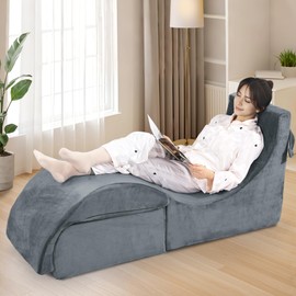 HOMBYS Memory Foam Bean Bag Chair with Ottoman, Adjustable Reading Chairs for Adults, Extra Large Modern Lazy Sofa for Living Room with Washable & Removable Velvet Cover, (59"x19.7"x27")