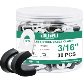 OURU 30pcs 3/16 Inch Cable Clamp,304 Stainless Steel Rubber Coated Cushioned Insulated Cable Clamps-Metal Wire Clamps,Pipe Clamps for Tube,Lines(Black,5mm)