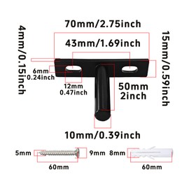 AUXBC 4Pcs 2 Inch Black Floating Shelf Brackets, Heavy Duty Hidden Shelf Supports, Concealed Blind Shelf Support for Wood Shelves DIY Home Decor, Includes Screws and Wall Plugs