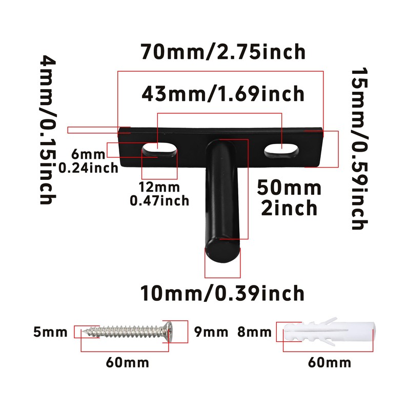 AUXBC 4Pcs 2 Inch Black Floating Shelf Brackets, Heavy Duty