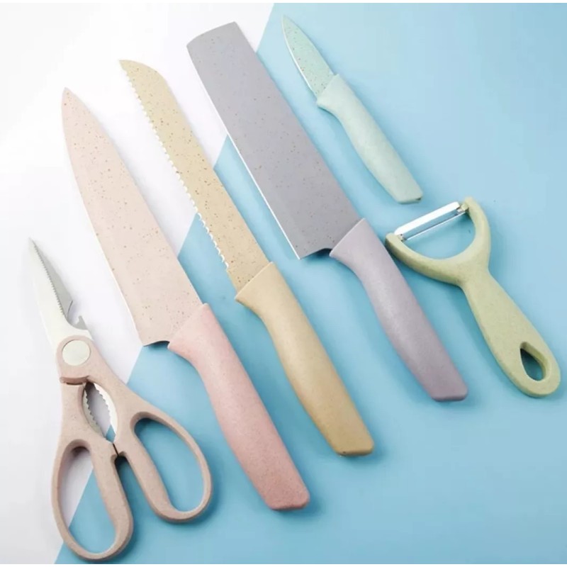 millerhous Set Kit Cuchillos Chef Recubrimiento Cerámica Colores Pastel