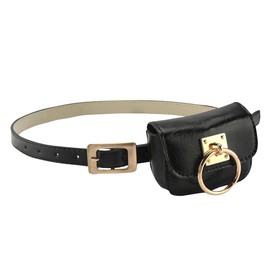 White Fang BT493 Women's Belt, Leather, Pouch, Pin Belt, Simple, Stylish, Synthetic Leather, Mini Pouch, Black