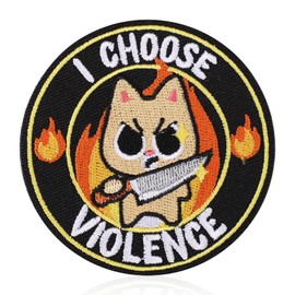 3in I Choose Violence Funny Cat Hook and Loop Patches, Cute Embroidered Applique Military Morale Iron on Decals Sew on Patches for Backpacks Vest Hat Dog Harnesses Jeans Clothes