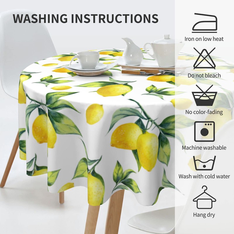 Lemon Tablecloth Round 60 Inches for Spring Summer Yellow Lemon