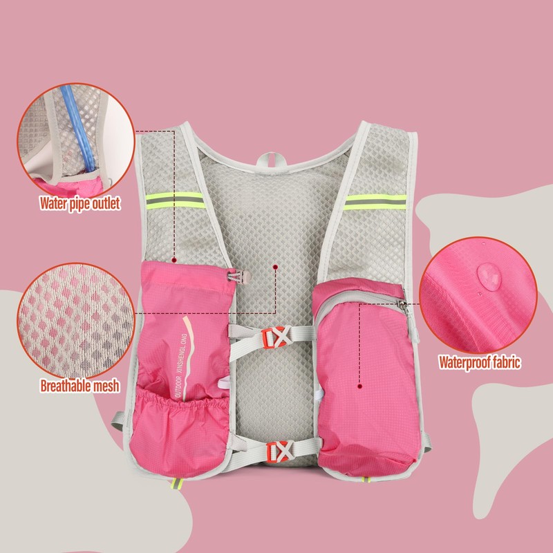 Sahunfri Women's Running Vest Pink, Lightweight Hydration Backpack with 250ml