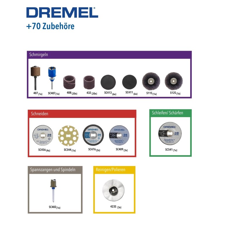 Dremel 2615E725JA EZ725 725 EZ SpeedClic accessory set, 70 pieces.