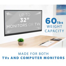 Mount-It! Low Profile Fixed TV Wall Mount for Small Televisions Computer Monitors, Fits 13" to 27", Quick Disconnect, 60 Lbs Capacity, VESA 75x75 mm and 100x100 mm, Black