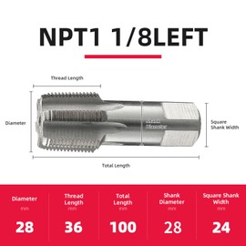 1 1/8 NPT Left Hand High Speed Steel Pipe Tap HSS (High Speed Steel) Tapered Pipe Thread Tap DRINYOUNG (NPT1 1/8 Left)
