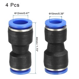 sourcing map Push to Connector Fitting, 12mm to 10mm Tube OD Quick Connect Air Line Hose Pipe Fitting Straight Pneumatic Connector, Black 4Pcs