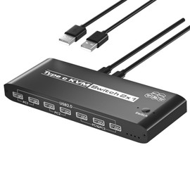 KVM Switch 2 Computers 8K@60Hz USB C Switch Sharing USB 2.0 Devices, 7 Ports USB Switcher Sharing Keyboard Mouse Hard Drives Printer 2 USB C Cables Included