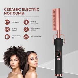 Hot Comb,Electric Hot Comb for Wigs Human Hair with 12 Temp Settings,110-240V Straightening Comb for Black Hair,Heating Up to 450°F Pressing Combs
