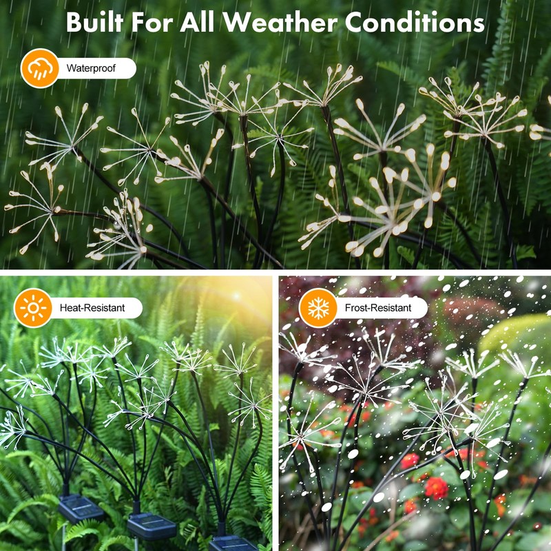 Solar Garden Lights 2 Pack Twinkling Solar Firework Lights with