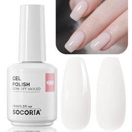 SOCORIA Milky White Gel Nail Polish Translucent Jelly Light Colors Gel Polish Long Lasting Soak Off U V Gel for Nail Art DIY Manicure at Home (0.5 Fl Oz)