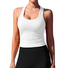 ATTRACO White Workout Tops for Women Sleeveless Running Yoga Tank Tops Solid Athletic Gym Shirts L