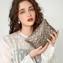 2-Pack Quilted Makeup Bag Set for Women, Cute Cosmetic Bag Toiletry Organizer, Travel Essentials Pouch with Zipper Pocket – Waterproof, Fluffy, Assorted Colors, for Daily, Washroom, Travel