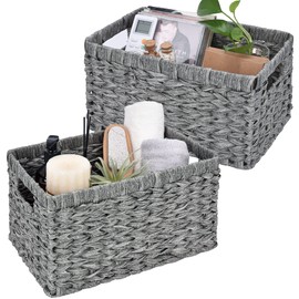GRANNY SAYS Wicker Baskets for Storage, Bathroom Baskets for Organizing, Baskets for Bathroom Organizing Cabinet Coffee Table, Wicker Baskets with Handles, Gray Baskets, 2-Pack