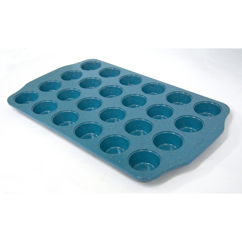 casaWare Mini Muffin Pan 24 Cup Ceramic Coated Non-Stick (Blue