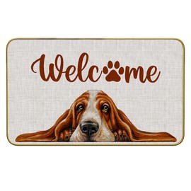 Mingnei Welcome Basset Hound Dog Doormat Door Mat for Home Entrance, Basset Hound Decor Dog Lover Floor Mats for House Front Indoor Inside Outdoor Outside Entryway Rug 30 X 17 Welcome Mat