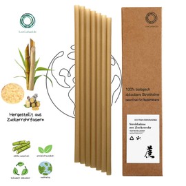 Pack of 20 Sugar Cane Straws - Plastic Free, Eco-Friendly, Biodegradable & Compostable | Sturdy for Hot & Cold Drinks | Alternative to Plastic, Paper & Glass Straws | 20cm