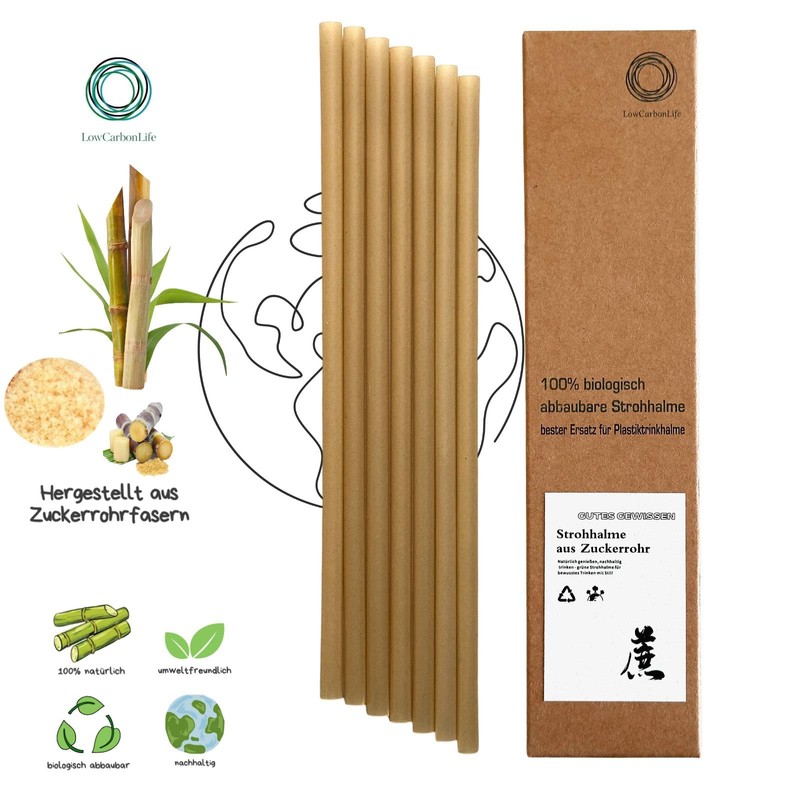 Pack of 20 Sugar Cane Straws - Plastic Free, Eco-Friendly,