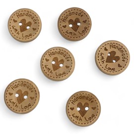 KnitForLess 20mm Handmade with Love Wooden Buttons, 2 Hole, Cardigan, Sewing, Knitting Buttons, (10)