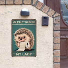 Forest Creature Tin Sign 8X12IN Whimsical Metal Wall Art for Cottage Bathroom & Enchanted Garden Theme Decor