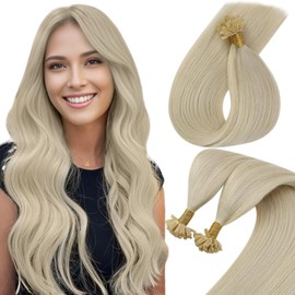 Sunny Hair U Tip Hair Extensions Human Hair Invisible Keratin Hair Extensions Straight Hair Extensions for Women 50G Blonde 16inch
