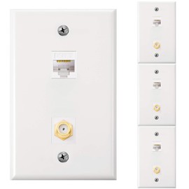 4 Pack Ethernet Coax Wall Plates, Cat6 Coax Wall Plate with Ethernet Port and Gold-Plated TV Coax Cable F-Type Port (White)