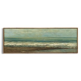 Framed Canvas Wall Art for Bedroom - Long Vertical 13.5 x 40 Above the Bed - Vintage Farmhouse French Country Room Decor - Panoramic Cyan Seascape Ocean Beach Sea Oil Painting - Cottagecore Aesthetic
