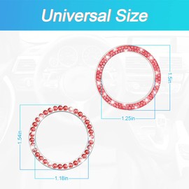Car Bling Crystal Rhinestone Engine Start Ring Stickers, 1 Single Drainage Drill and 1 Double Drainage Drill Car Start Button Cover, Key Ignition Knob Bling Ring Decals, Bling Car Accessories(Red1)