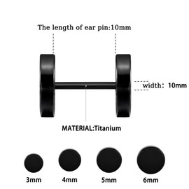 BVLAGIDA 4 Pairs G23 Titanium Stud Earrings Hypoallergenic for Men and Women, Round Stud Earrings, Black, Fake Plugs Earrings, Titanium Earrings with Gift Box, 3/4/5/6 mm, Titanium