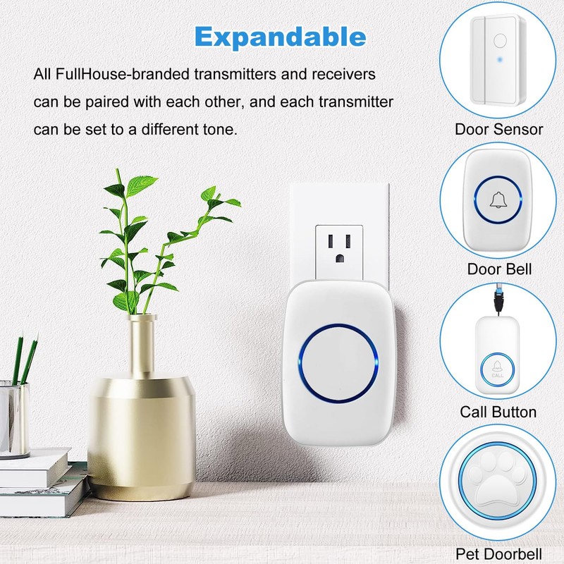 FullHouse Wireless Doorbell Kit Waterproof, Distinguish Front and Back Door