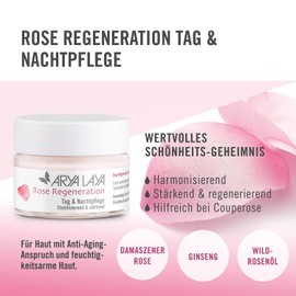 ARYA LAYA Rose Regeneration Day & Night Cream 50 ml: Face Cream for Sensitive & Dehydrated Skin, b. Tendency to Extended Veins (Couperose), Regenerating & Antioxidant, Vegan