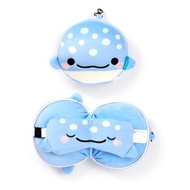 Puckator Relaxeazzz Adoramals Aoi the Whale Shark Plush Travel Pillow & Eye Mask - Sleep Eye Mask Masks - Kids Travel Accessories For Sleeping Airplane - Flight Plane Neck Pillow Pillows