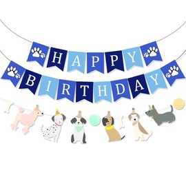 PANRRPERS Dog Themed Puppy Paw Happy Birthday Banner for Boys Girls DIY Party Supplies (Colours+Blue)
