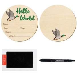 R HORSE Baby Birth Announcement Sign with Marker Pen, 3D Mallard Duck Baby Name Sign with Ink Pad for Hand and Footprints, Wooden Hello World Newborn Announcement Nursery Decor Keepsake Gifts
