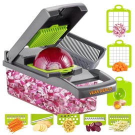 Vegetable Chopper, Pro Onion Chopper, Multifunctional 13 in 1 Food Chopper, Kitchen Vegetable Slicer Dicer Cutter,Veggie Chopper With 8 Blades,Carrot and Garlic Chopper With Container (Gray)