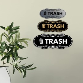 Signs ByLITA Designer Trash Sign (Brushed Gold) - Medium 1 Pack