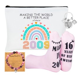Chovbe 16th Birthday Gifts for Girls, Sweet 16 Gift Set with Makeup Bag, Pink Bracelet, Keyring & Socks, Unique 16 Year Old Girl Birthday Presents, UK