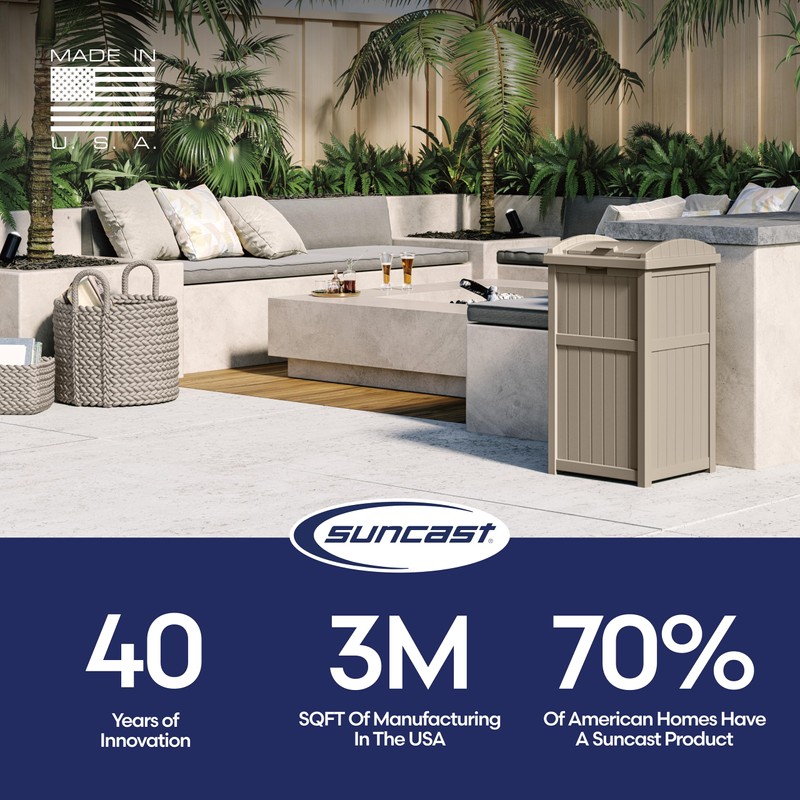 Suncast 33 Gallon Hideaway Trash Can for Patio - Resin