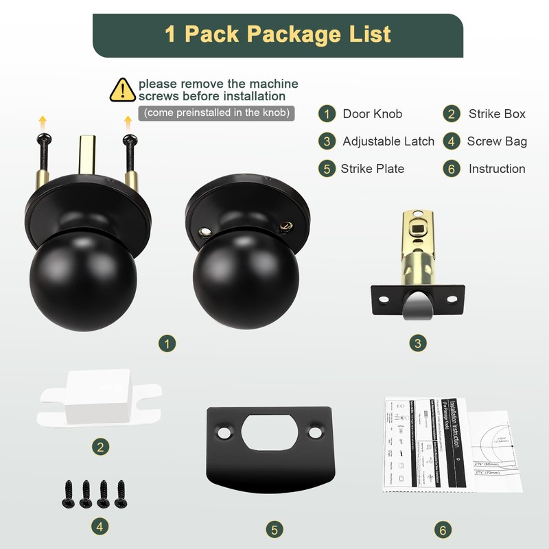 Lepushom 10 Pack Door Knobs Interior, Black Door Knobs Without