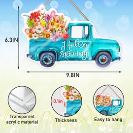 Spring Flower Acrylic Door Sign, Flower Acrylic Welcome Sign for Front Door, Vintage Patio Porch Decor, Spring Hanging Decorations for Home Indoor Outdoor Farmhouse