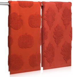 Mindsoft 2 Pcs Fall Pumpkin Thanksgiving Hand Towels 100% Cotton Maple Leaf Pumpkin Jacquard Weave Bath Towel Absorbent Dish Washcloth for Kitchen Bathroom Decor Thanksgiving Gifts, 29.5 x 13.7 Inch