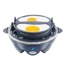 Elite Gourmet EGC710BG Rapid Egg Cooker, 7 Easy-To-Peel, Hard, Medium, Soft Boiled Eggs, Poacher, Omelet Maker, Auto Shut-Off, Alarm, 16-Recipe Booklet, BPA-Free, Slate Blue