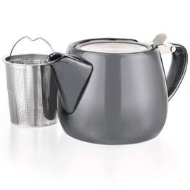 Tealyra - Pluto Porcelain Small Teapot Grey - 18.2-ounce (1-2 cups) - Unique Finish - Stainless Steel Lid and Extra-Fine Infuser To Brew Loose Leaf Tea - 540ml