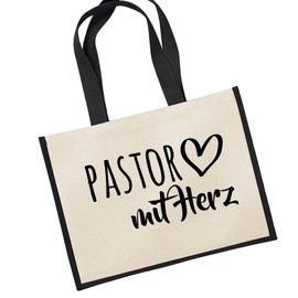 huuraa Pastor Jute Bag with Heart Carry Bag Black 21 Litres with Motif for the Greatest People Gift Idea for Friends and Family, multicoloured