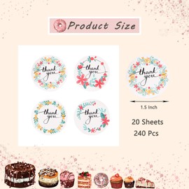 Thank You Stickers, Self-Adhesive Round Stickers with Colorful Wreath Design, Bakery Food Packaging Seal Sticker, Beautiful Decorative Labels for Small Business (240 Pcs, 1.5 Inch)